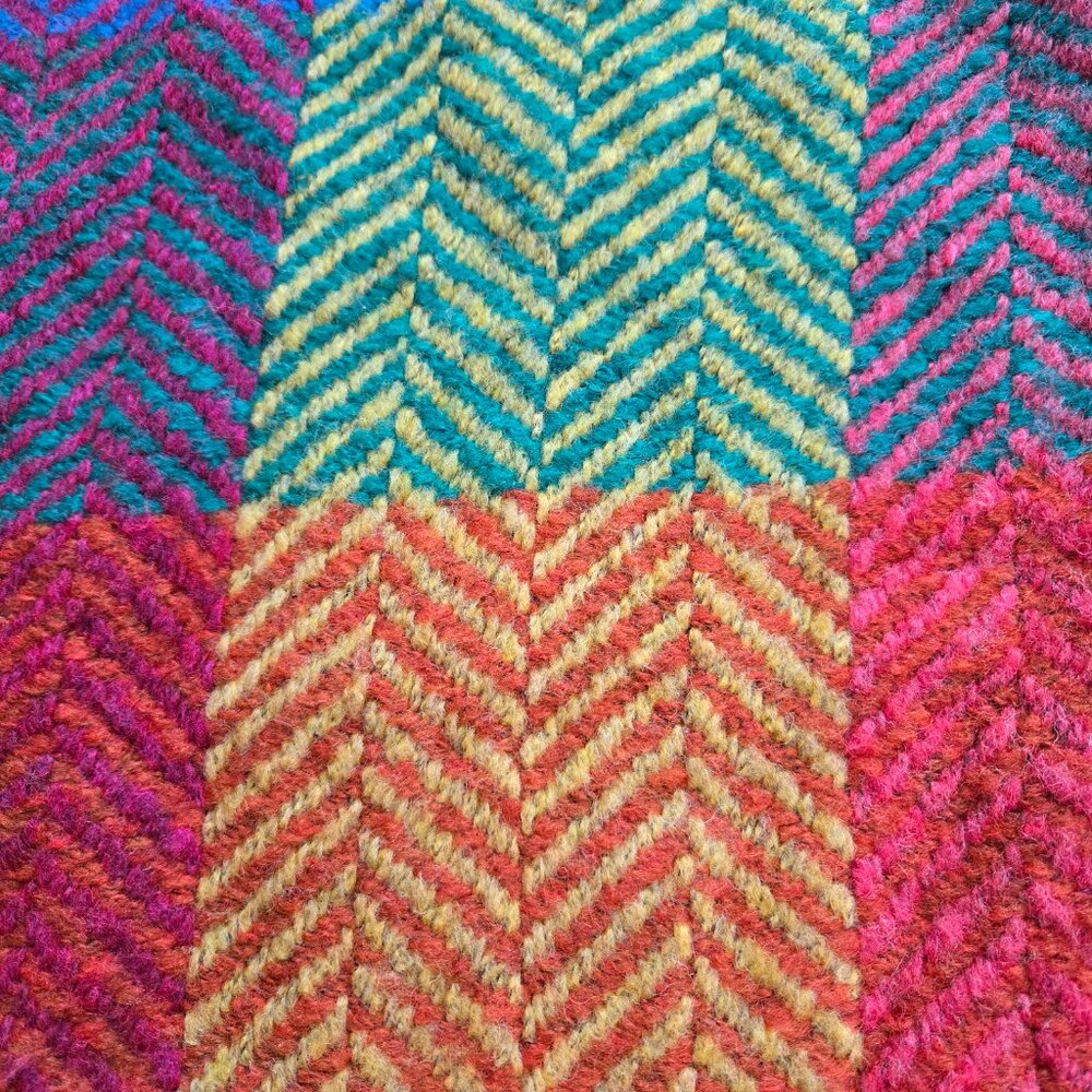 Wool Handwoven Colorful Cape Sweater Poncho Cloak John Branigan Boho Herringbone - Picture 8 of 11